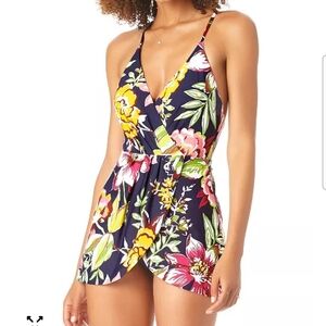NWT Anne Cole Tropical Bloom Surplice Swimdress - Size 6 - Floral One Piece